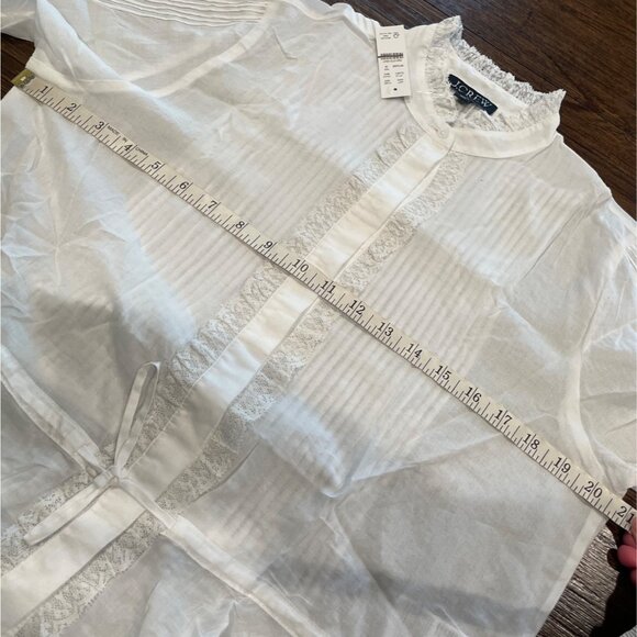 NWT J.Crew Sz M Lace-Trim Cinched-Waist Top White Cotton Voile Long Sleeve CJ461 - Picture 9 of 12